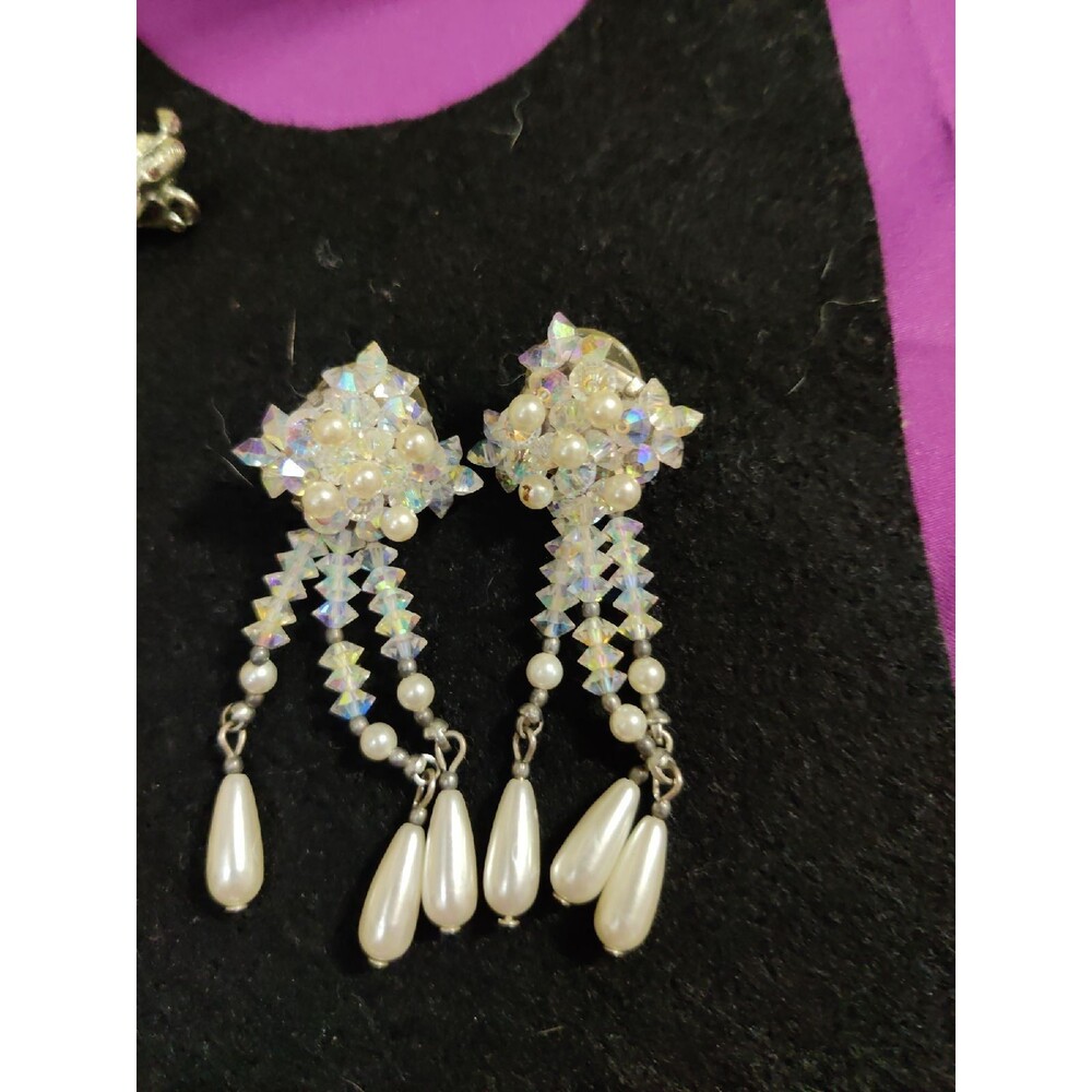 Aurora Borealis and Faux Pearl Earrings